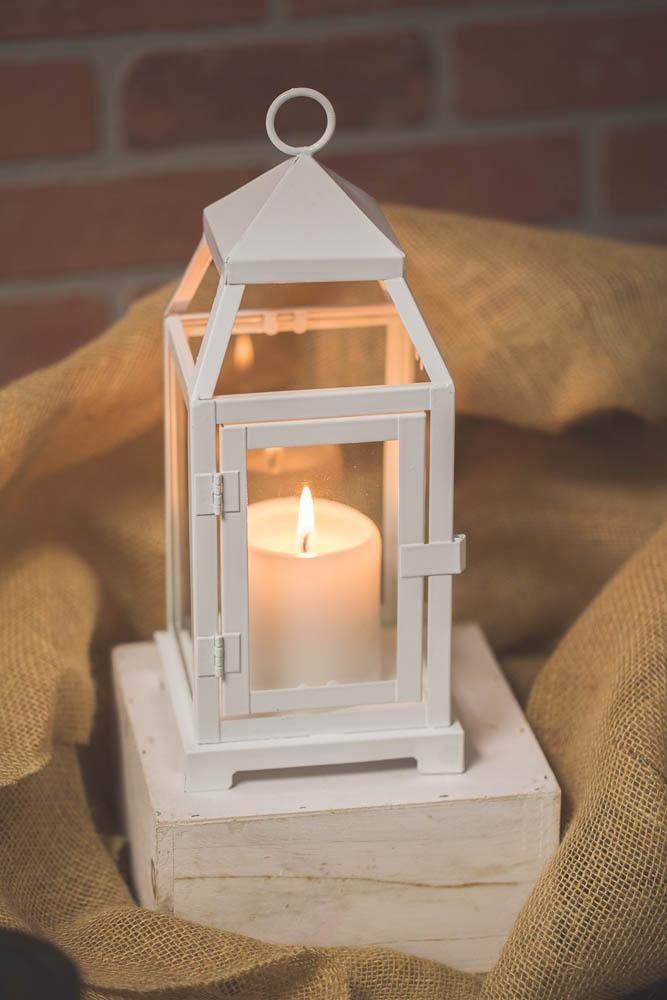 Richland White Contemporary Metal Lantern with Clear Glasses - Small| 91012_01
