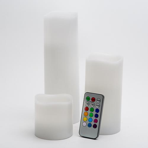 Richland Flameless LED Remote Control Wavy Top Pillar Candle White 3"x3", 3"x6", 3"x9" Set of 18| 7168_06