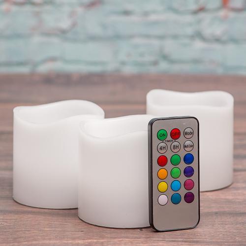 Richland Flameless LED Remote Control Wavy Top Pillar Candle White 3"x3" Set of 3 - view 1