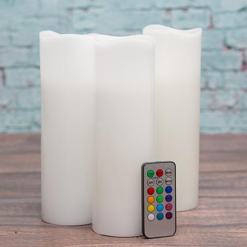 Richland Flameless LED Remote Control Wavy Top Pillar Candle White 3"x9" Set of 24 - view 1