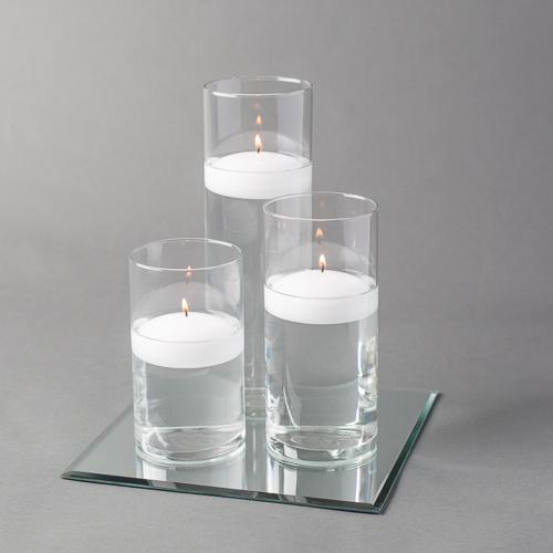 Eastland Square Mirror and Cylinder Vase Centerpiece with Richland 3" Floating Candles Set of 48