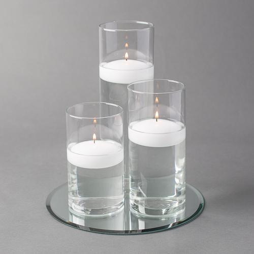 Eastland Round Mirror and Cylinder Vase Centerpiece with Richland 3" Floating Candles Set of 48| Centerp...