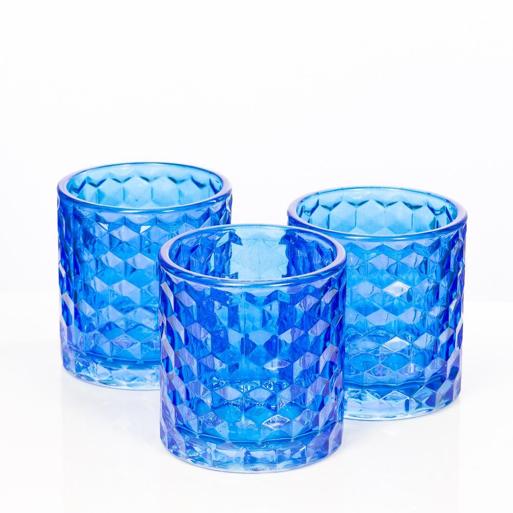 richland blue chunky honeycomb glass votive tealight holder set of 6| 1542_06