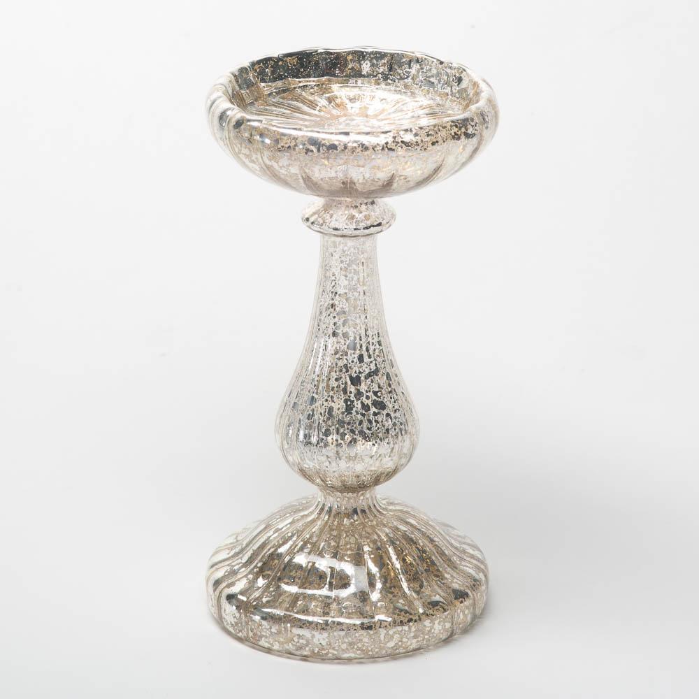 Richland 8.5" Ribbed Unique Mercury Glass Pillar Candle Holder - view 1