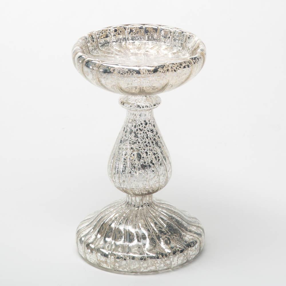 Richland 7" Ribbed Unique Mercury Glass Pillar Candle Holder - view 1