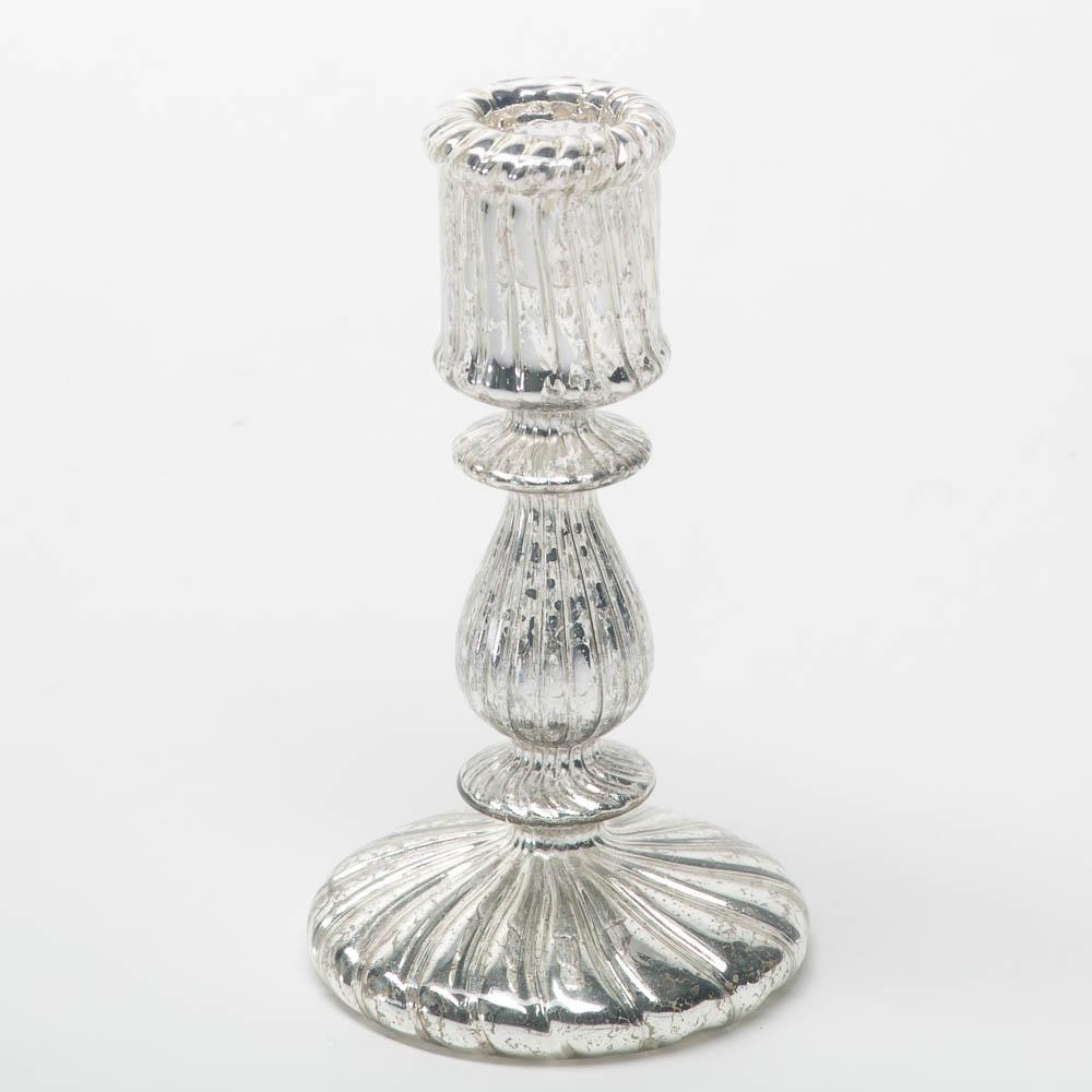 Richland Ribbed Unique Mercury Glass Taper Candle Holder  7" - view 1