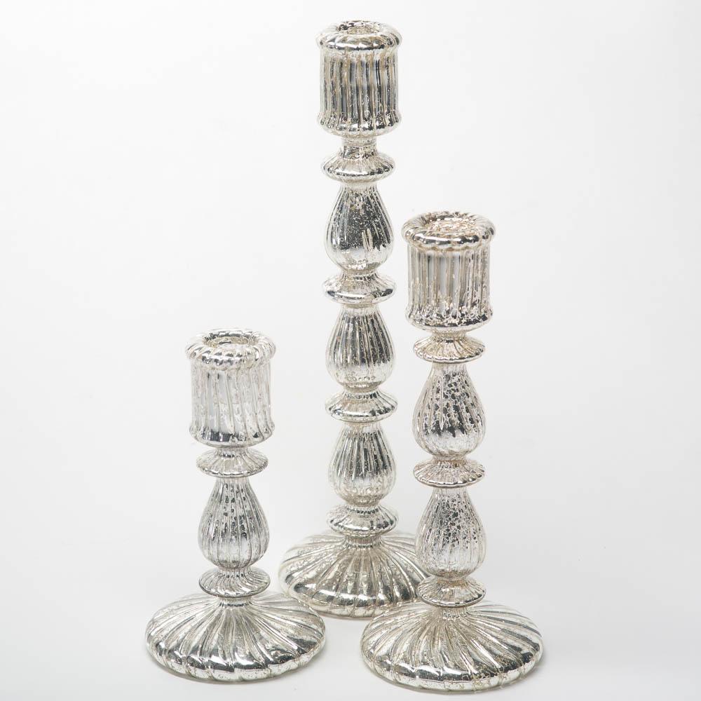 richland ribbed unique mercury glass taper candle holder set of 3 - view 1