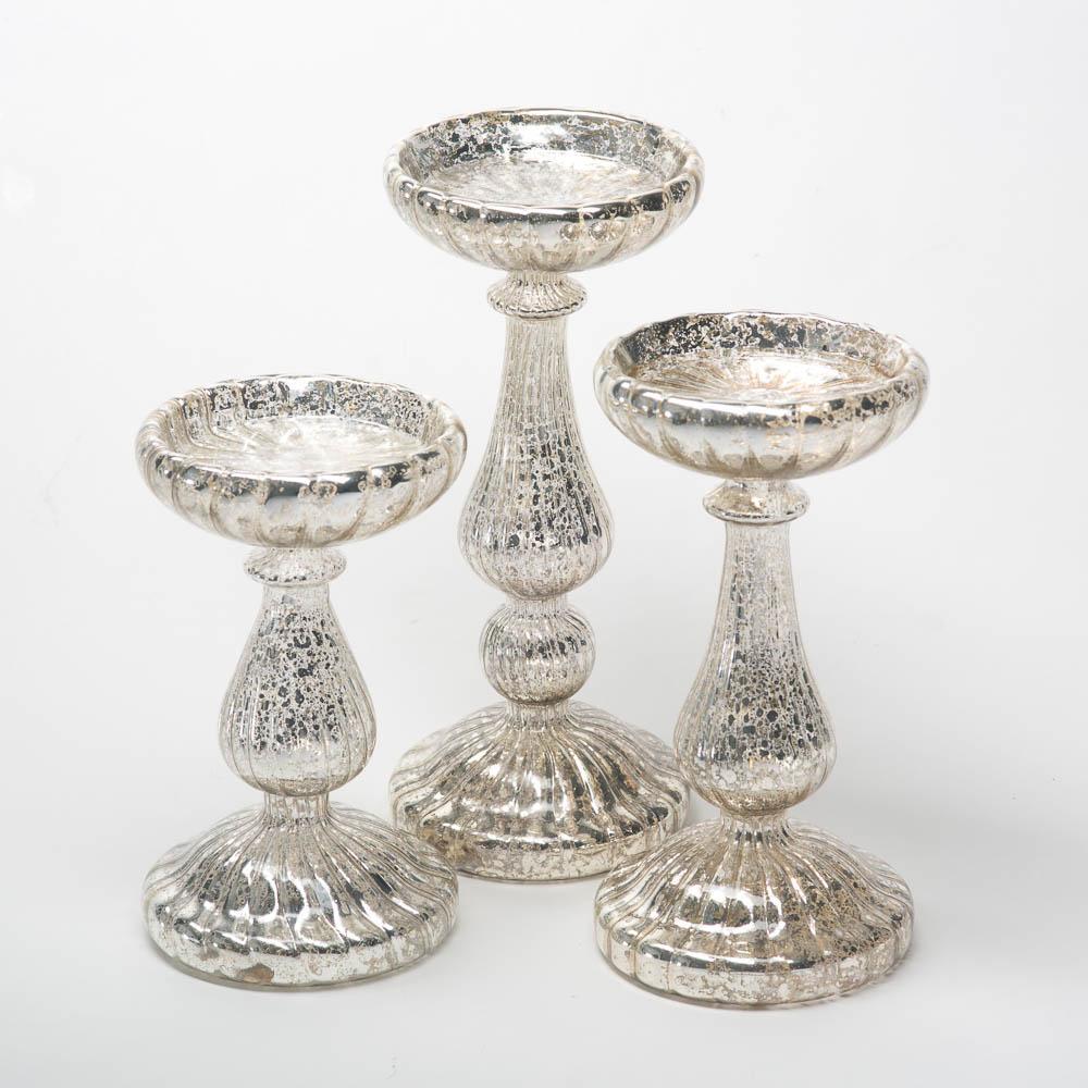 richland ribbed unique mercury glass pillar candle holder set of 3 - view 2