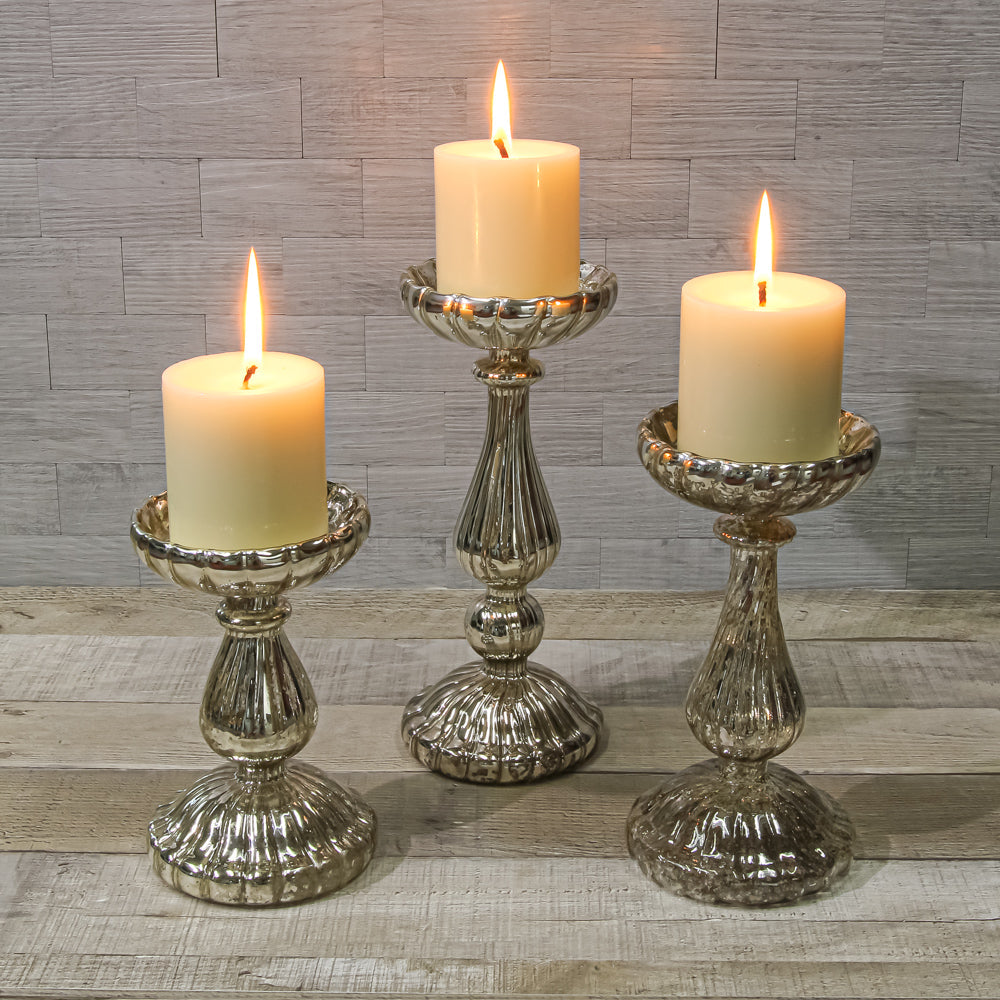 richland ribbed unique mercury glass pillar candle holder set of 3 - view 3