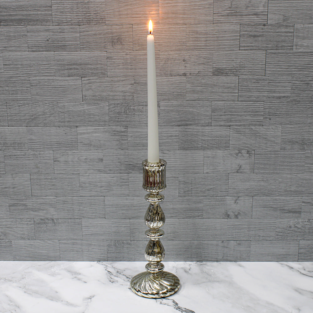 Richland Ribbed Unique Mercury Glass Taper Candle Holder  9.6"| 