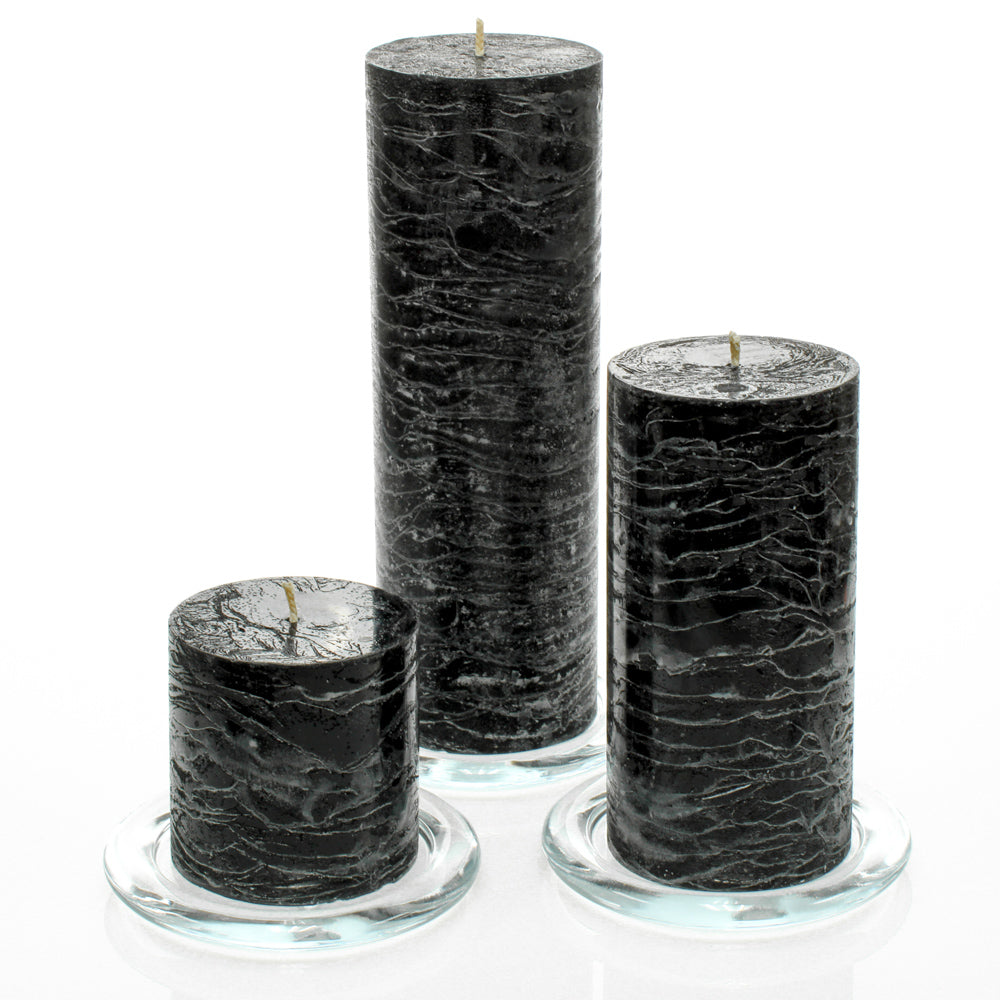 Richland Rustic Pillar Candle 3"x3", 3"x6" & 3"x9" Black Set of 3| Pillar-...