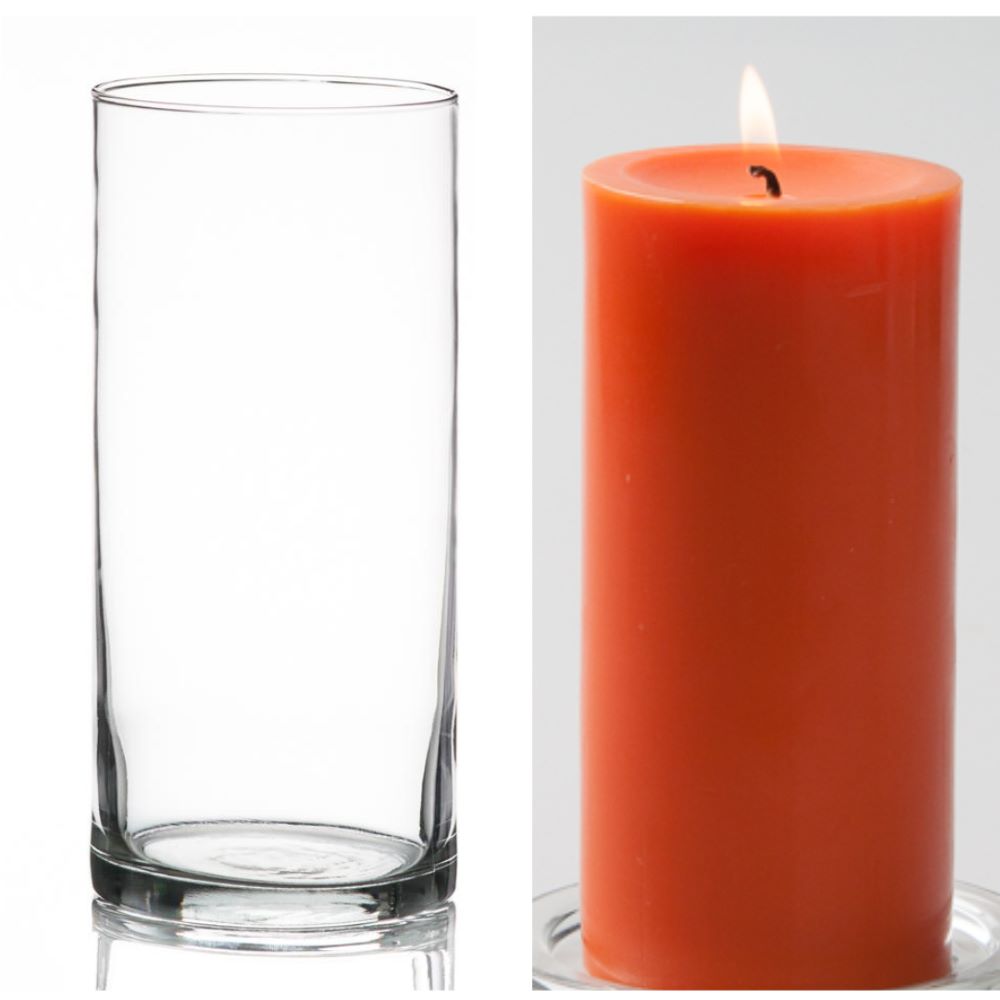 Richland Pillar Candle 6" & Eastland Cylinder Holder 7.5" inch Set of 12 (Choose your Color) - view 11
