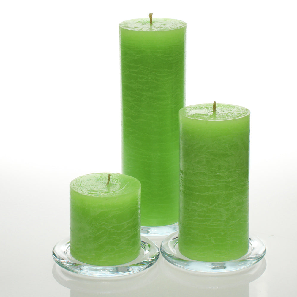 Richland Rustic Pillar Candle 3"x3", 3"x6" & 3"x9" Green Set of 3| Pillar-...