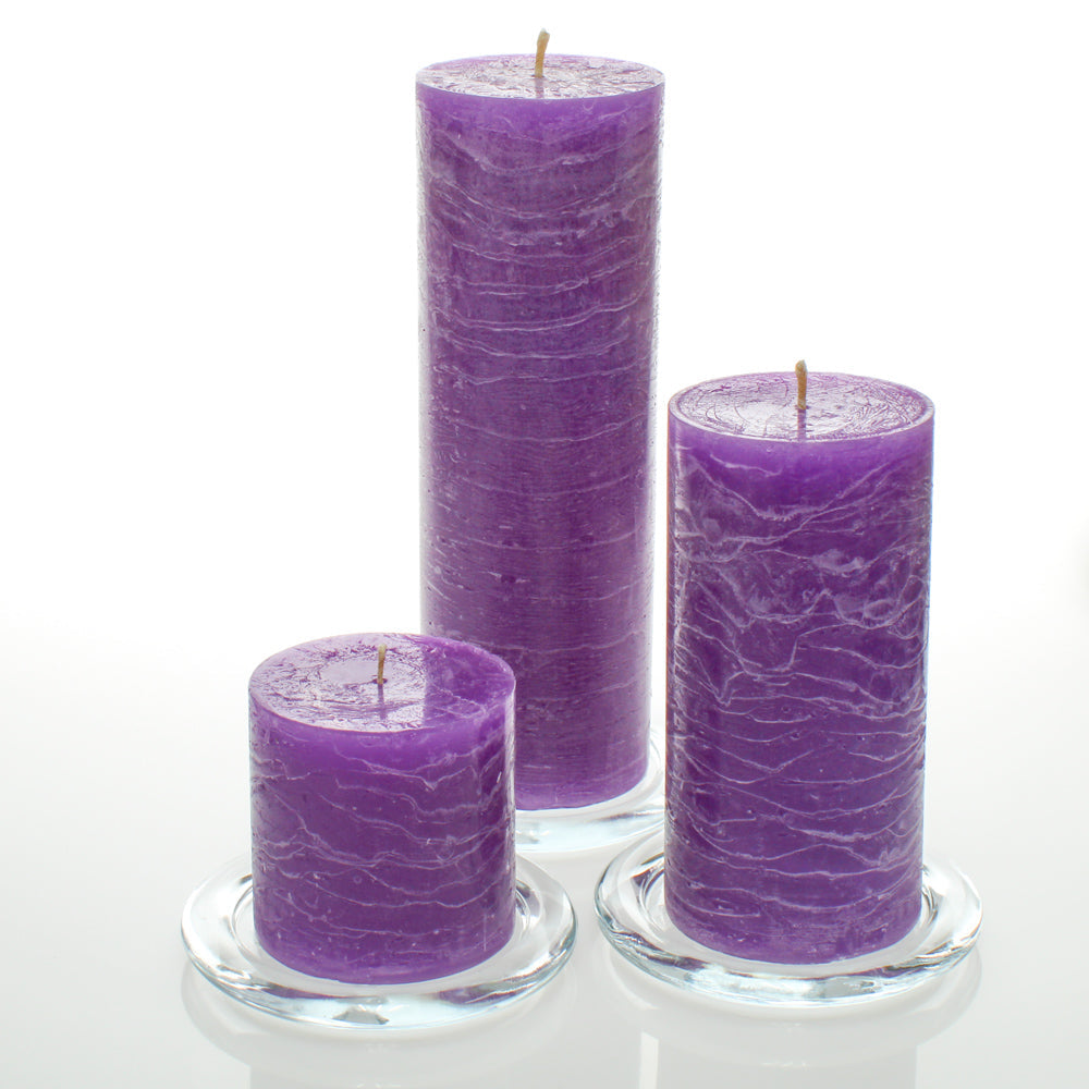 Richland Rustic Pillar Candle 3"x3", 3"x6" & 3"x9" Lavender Set of 3| Pillar-...