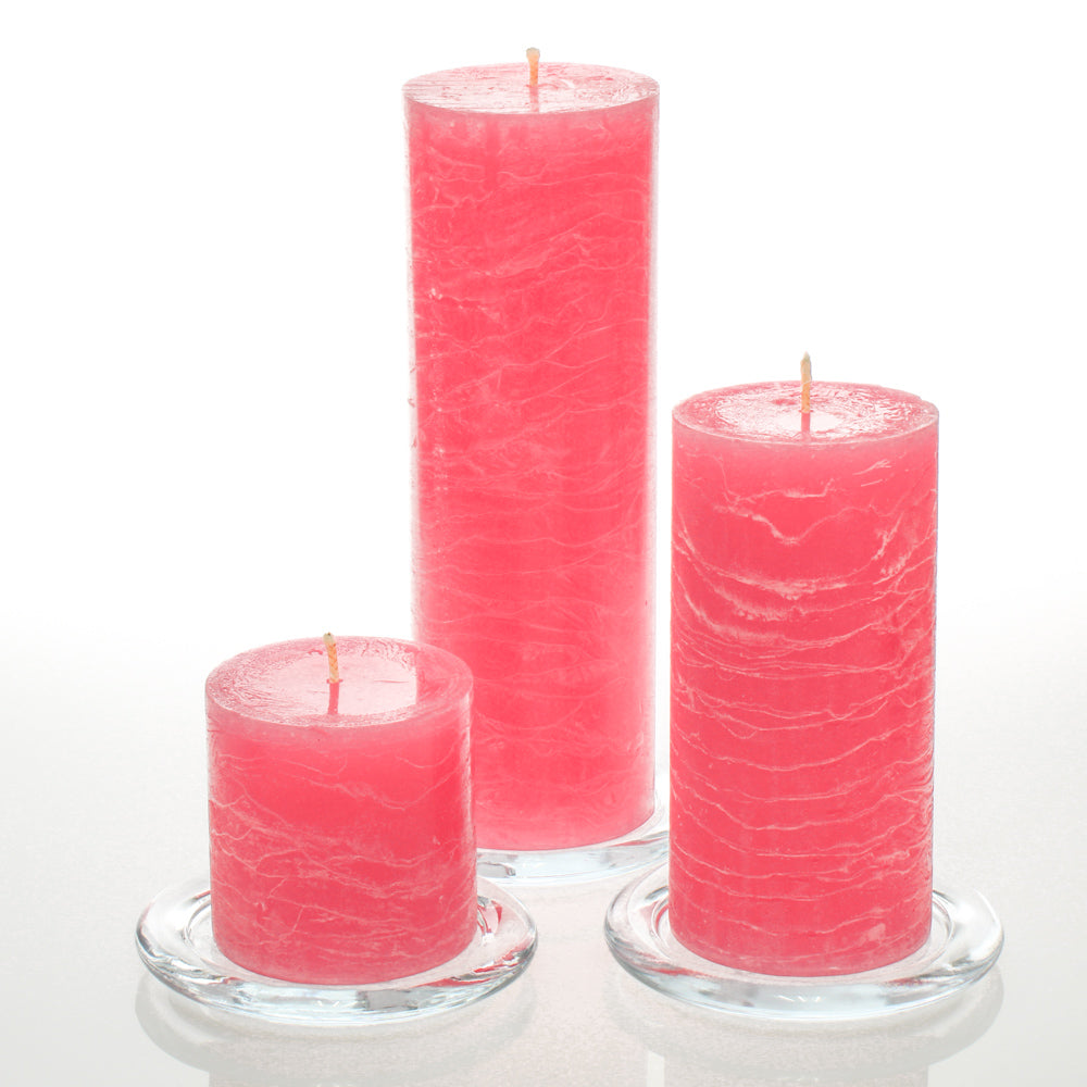 Richland Rustic Pillar Candle 3"x3", 3"x6" & 3"x9" Pink Set of 3| Pillar-...