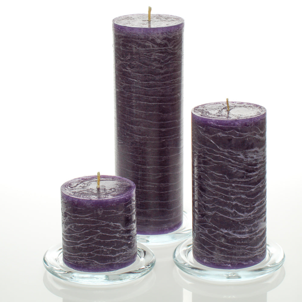 Richland Rustic Pillar Candle 3"x3", 3"x6" & 3"x9" Purple Set of 3| Pillar-...
