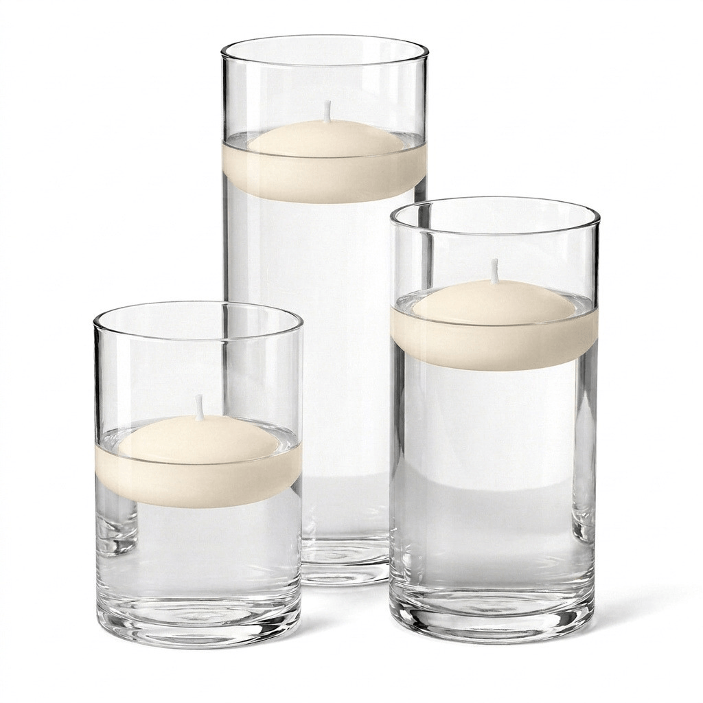 Cylinder Vase Centerpiece & Richland 3" Floating Candles Set of 18 - view 2