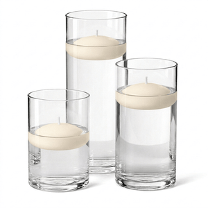 2 of 14: Cylinder Vase Centerpiece & Richland 3" Floating Candles Set of 18