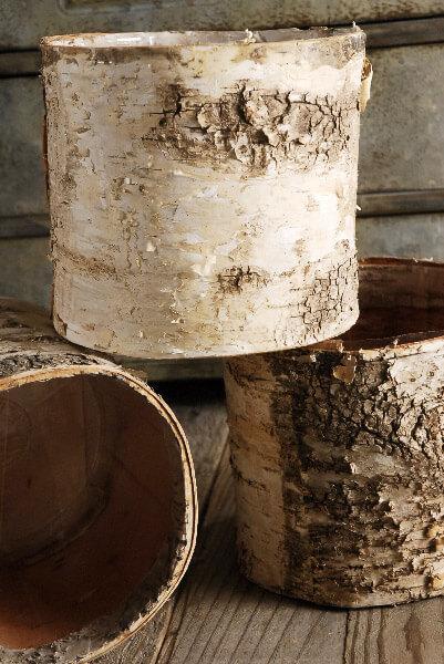 birch bark covered 6 planters pot w liner| 