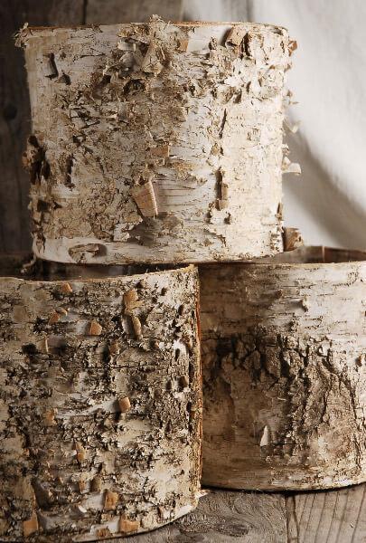 birch bark planter w plastic liner 7x6| 