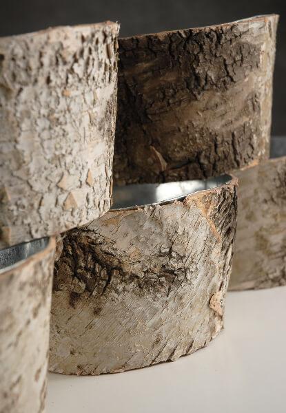 natural birch bark zinc pot planter 6x3| 