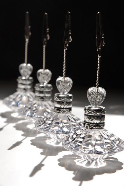 4 crystal place card table number holders| 