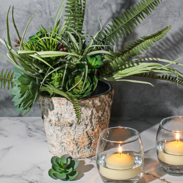 Natural Birch Bark Covered Zinc Planter Pot Vase 7" x 6"| 