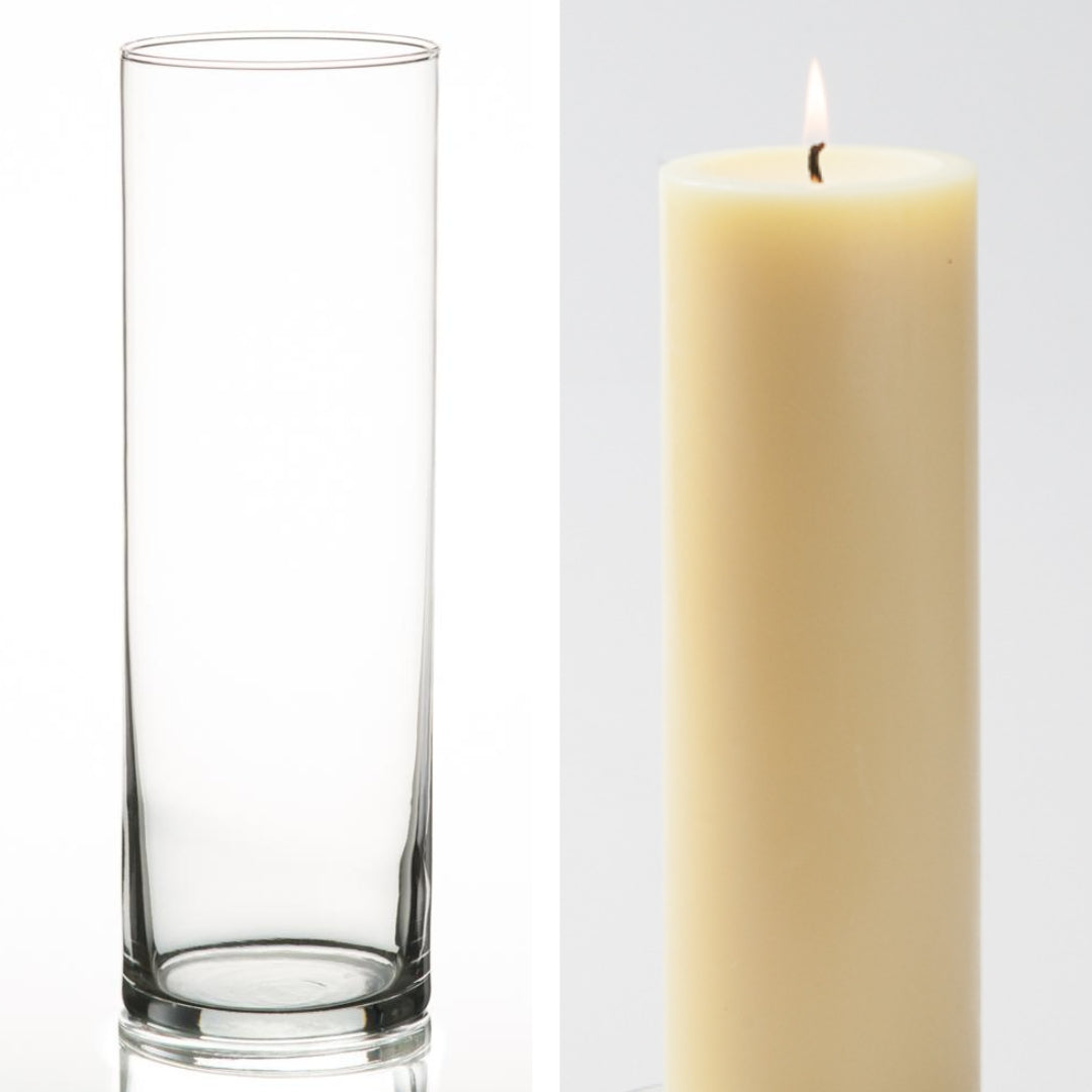 Richland Pillar Candle 9" & Eastland Cylinder Holder 10.5 inch Set of 12| P_Set-5...