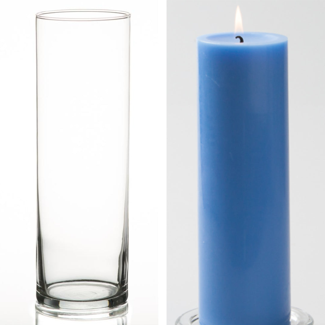 Richland Pillar Candle 9" & Eastland Cylinder Holder 10.5 inch Set of 12 (Choose your Color) - view 6