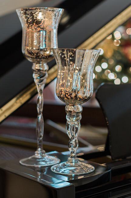 3 Silver Mercury Glass Pedestal Candle Holders  16", 14", 12"| 