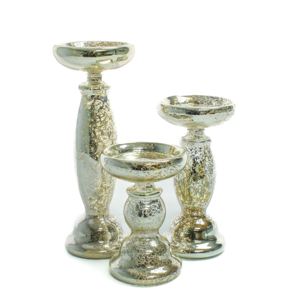 Eastland Unique Mercury Glass Pillar Candle Holder Set of 3| PH-9749...