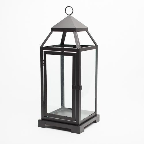 richland black contemporary metal lantern with clear glasses large| 