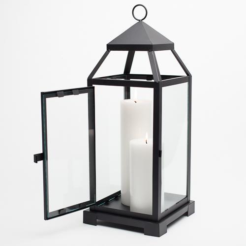 Richland Black Contemporary Metal Lantern with Clear Glasses - Large - view 5