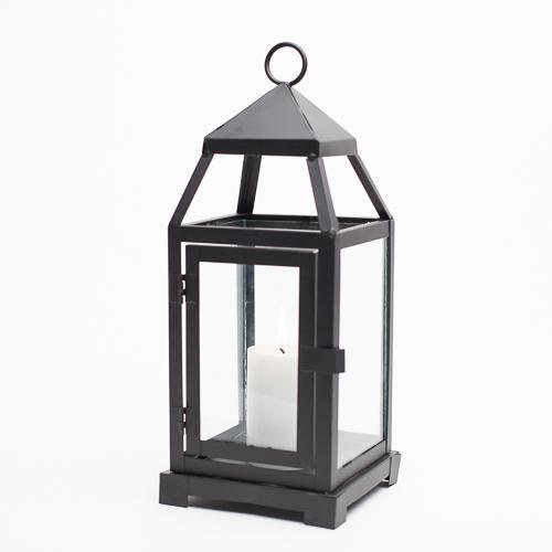 Richland Black Contemporary Metal Lantern with Clear Glasses