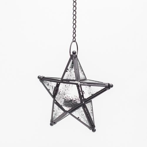 richland hanging star metal tealight lantern with clear embossed glass - view 1