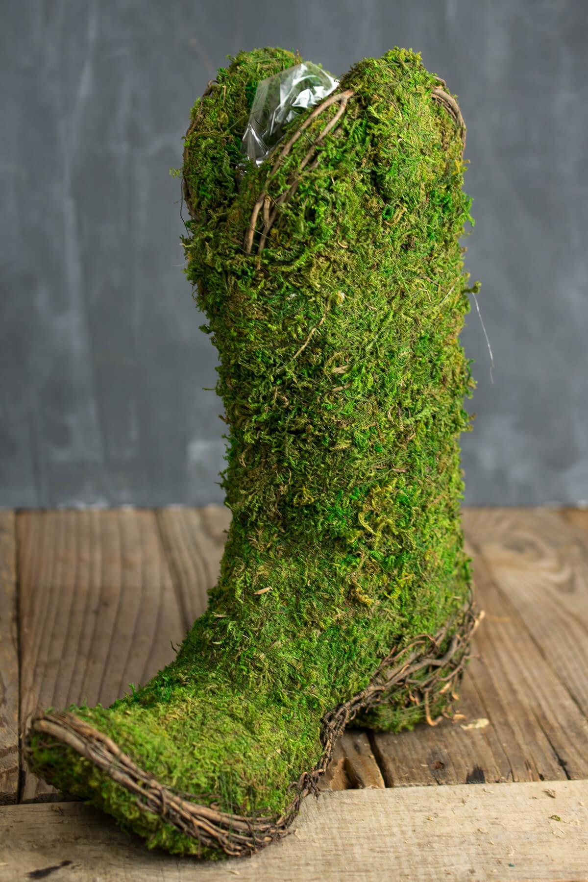 Moss Covered Cowboy Boot Topiary Pot  13in| 