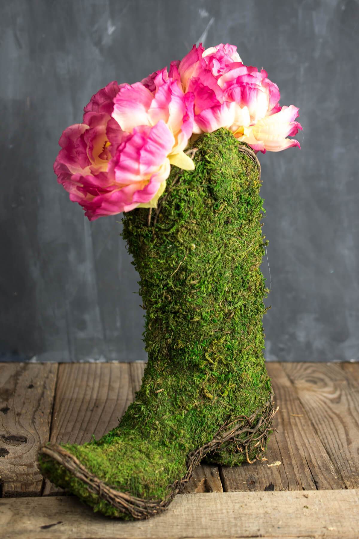 Moss Covered Cowboy Boot Topiary Pot  13in - view 1