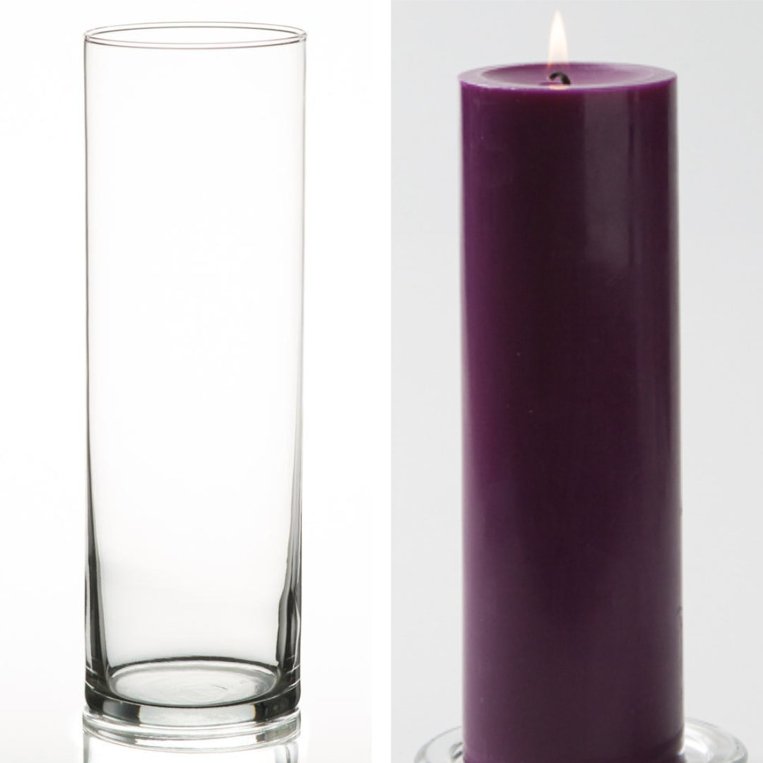 Richland Pillar Candle 9" & Eastland Cylinder Holder 10.5 inch Set of 12 (Choose your Color) - view 5