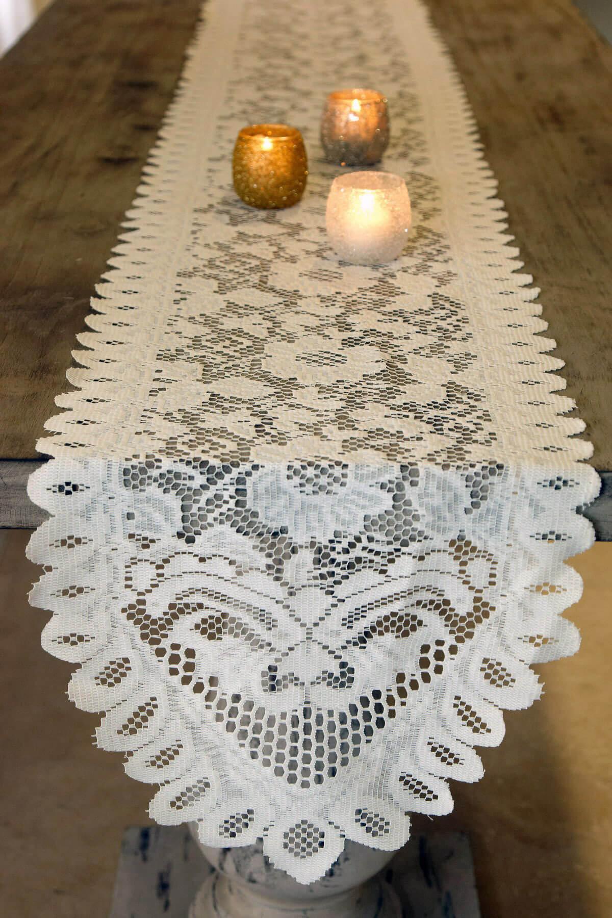 table runner lace ivory 13 x 96in| 