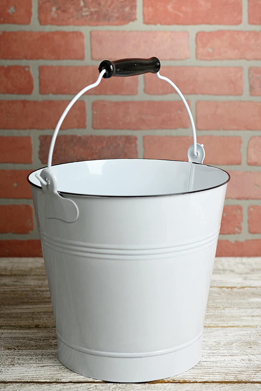 White Enamel 10" Bucket with Swivel Handle - view 3