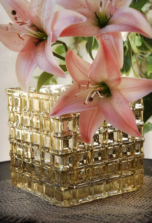 gold mercury glass cube vase 6in