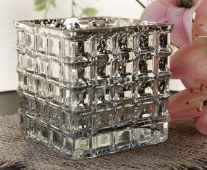 Mercury Glass4-3/4"  Cube Vase & Candle Holders