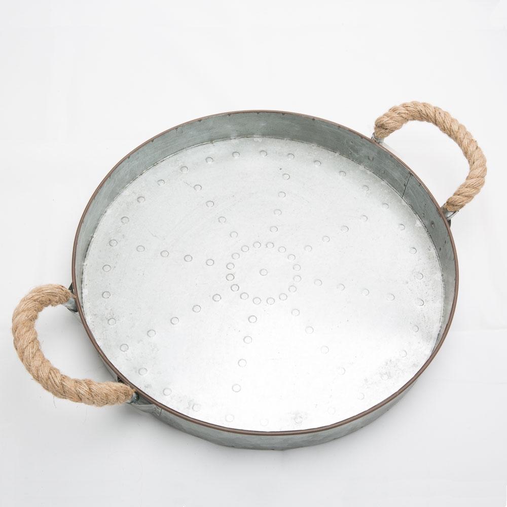 16" Rope Handle Galvanized Serving Tray