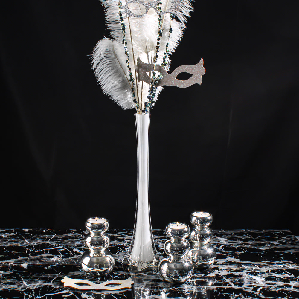 Black Eiffel Tower Vase Ostrich Feather Centerpiece / Black and