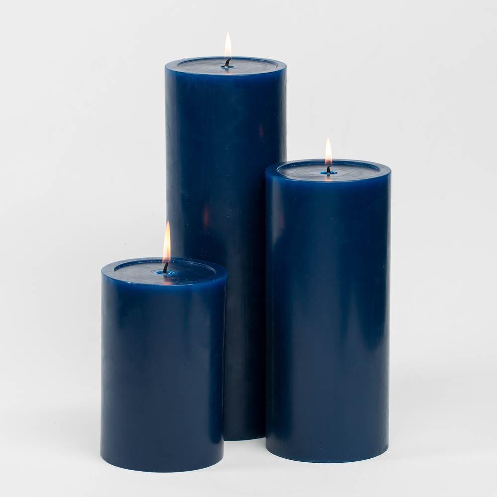 Richland Pillar Candles 4"x6", 4"x9" & 4"x12" Navy Blue Set of 3