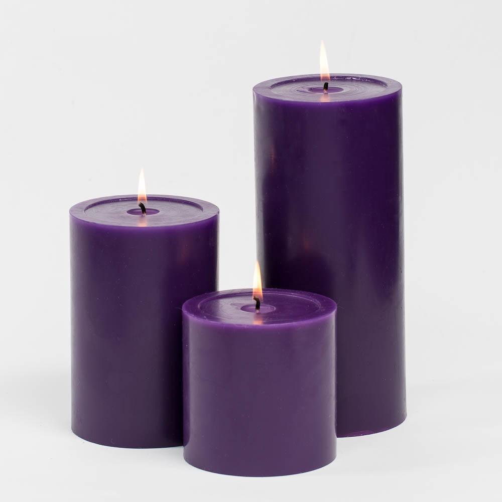 Richland Pillar Candles 4 x4", 4"x6" & 4"x9 Purple Set of 18
