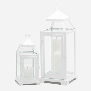 Richland White Contemporary Metal Lantern with Clear Glasses - Large