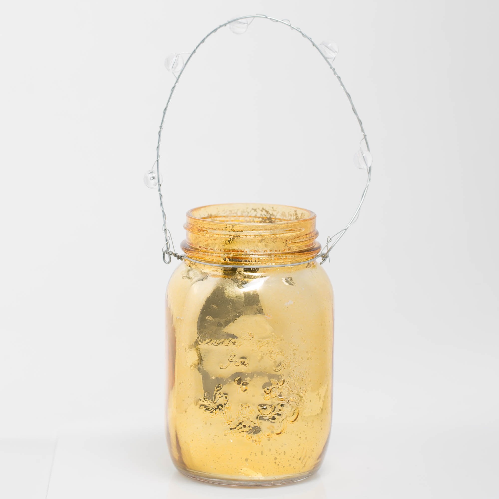 Richland Small Mercury Hanging Mason Jar with Clear Bead Handle - Amber Gold Set of 12