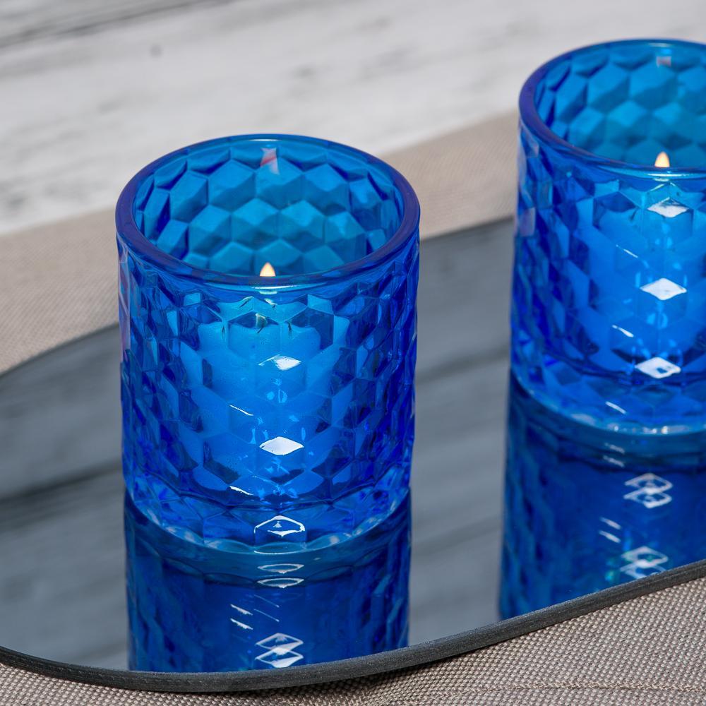 richland blue chunky honeycomb glass votive tealight holder set of 24