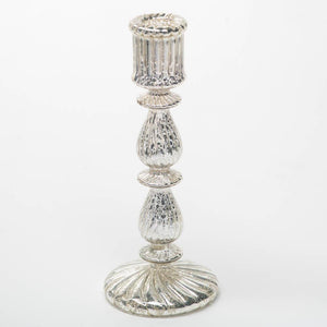 Richland Ribbed Unique Mercury Glass Taper Candle Holder  9.6"